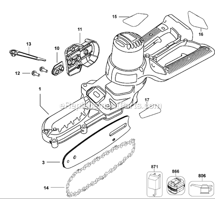 Page A Diagram and Parts List for Type 1 Black and Decker Chainsaw